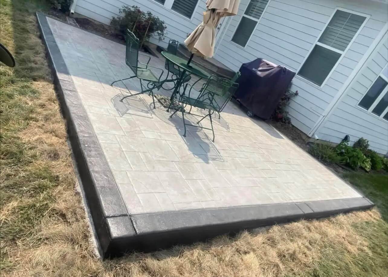 20 x 20 stamped concrete with black border Whitestown Indiana